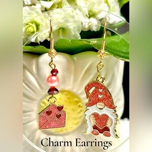 Charming Red pink and Gold Gnome Earrings
